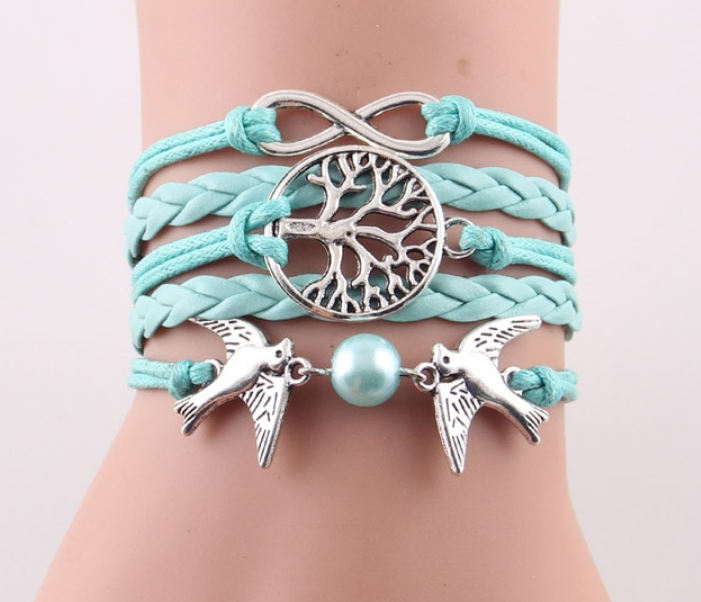 Fashion Infinity Tree flying birds charm Imitation Pearl Leather braid women wrap bracelet Bracelets & Bangles for women jewelry - Trend Catalog - 