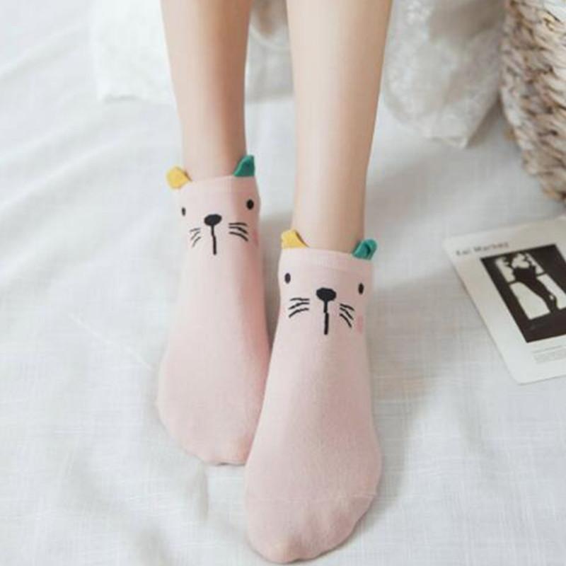 Women Cotton Socks Pink Cute Cat Ankle Socks Short Socks Casual Animal Ear Red Heart Gril Socks 5pairs 35-40 - Trend Catalog
