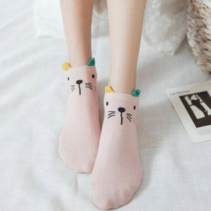 Women Cotton Socks Pink Cute Cat Ankle Socks Short Socks Casual Animal Ear Red Heart Gril Socks 5pairs 35-40 - Trend Catalog