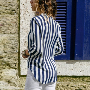 Women Striped Blouse Shirt Long Sleeve Blouse V-neck Shirts Casual Tops Blouse et Chemisier Femme Blusas Mujer de Moda - Trend Catalog