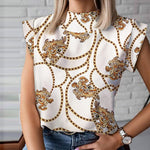 Women Elegant Lips Print blouse shirts 2020 Summer Casual Stand Neck Pullovers tops Ladies Fashion cute Eye Short Sleeve Blusa