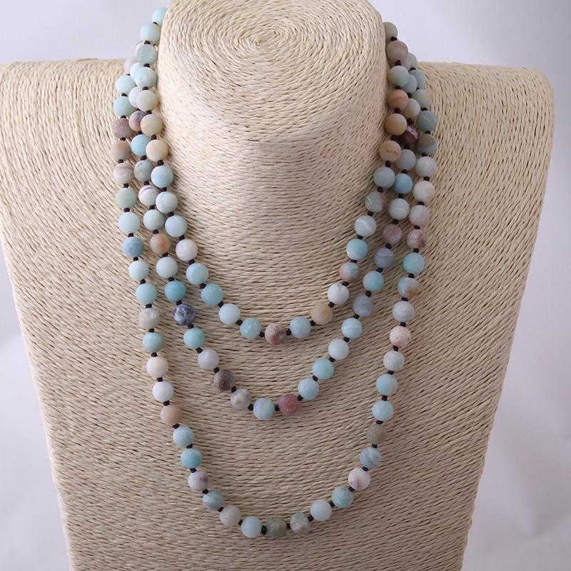 Long Knotted Beads Halsband Frosted Amazonite Stones Necklace. Jewelry. - Trend Catalog