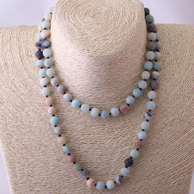 Long Knotted Beads Halsband Frosted Amazonite Stones Necklace. Jewelry. - Trend Catalog