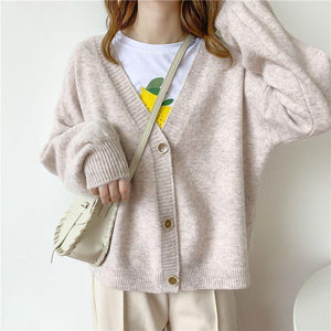 Autumn Winter Women Sweater Cardigans Oversize V neck Knit Cardigans Girls Outwear Korean Chic Tops - Trend Catalog