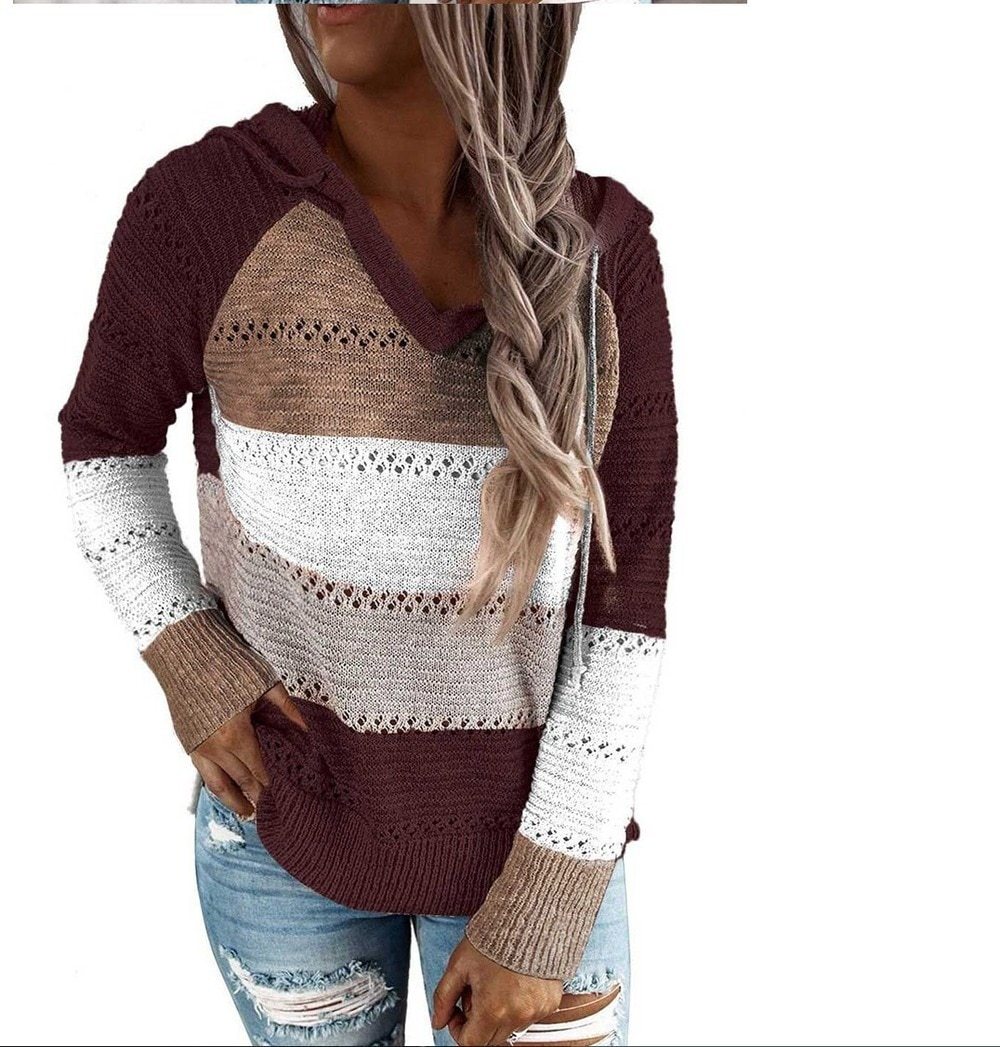 2020 Autumn and Winter Sweaters, Women Long Sleeve Sweater, Hoodie, Tops, V Neck Patchwork Casual Knitted, Elegant Pullover Jumper - Trend Catalog - 2020 Autumn and Winter Sweaters