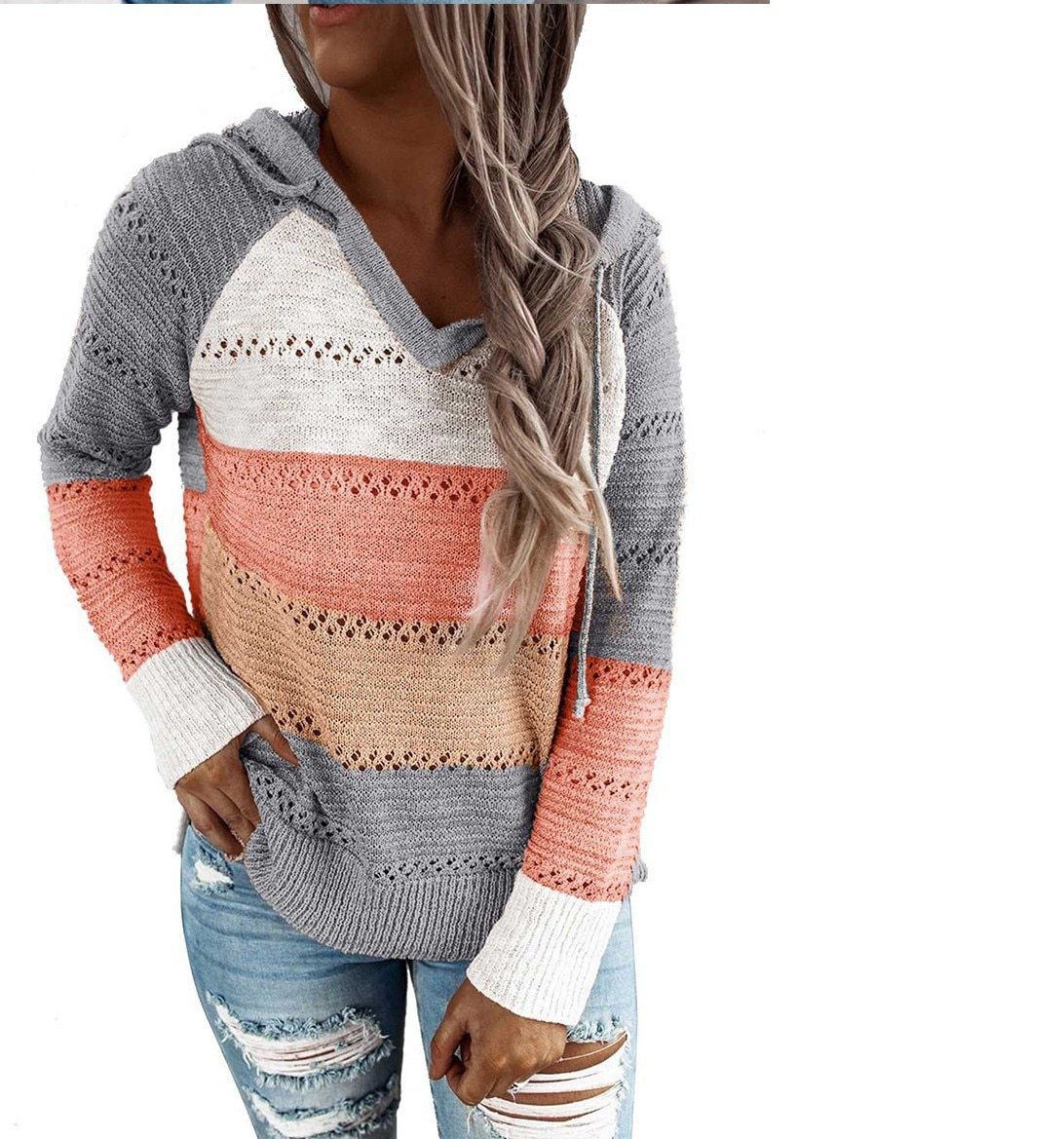 2020 Autumn and Winter Sweaters, Women Long Sleeve Sweater, Hoodie, Tops, V Neck Patchwork Casual Knitted, Elegant Pullover Jumper - Trend Catalog - 2020 Autumn and Winter Sweaters