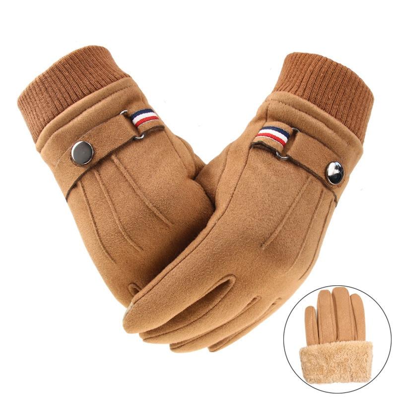 Men's Winter Gloves Suede Warm Split Finger Gloves Outdoor Sport Driving Buckle Design Male Touch Screen Mittens - Trend Catalog