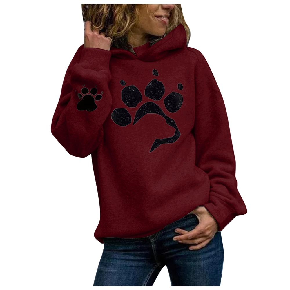 Dog paw Print Women's Hoodies Lightweight Long Sleeve Casual Pullover Hooded Autumn Winter Women Sweatshirt Harajuku Casual