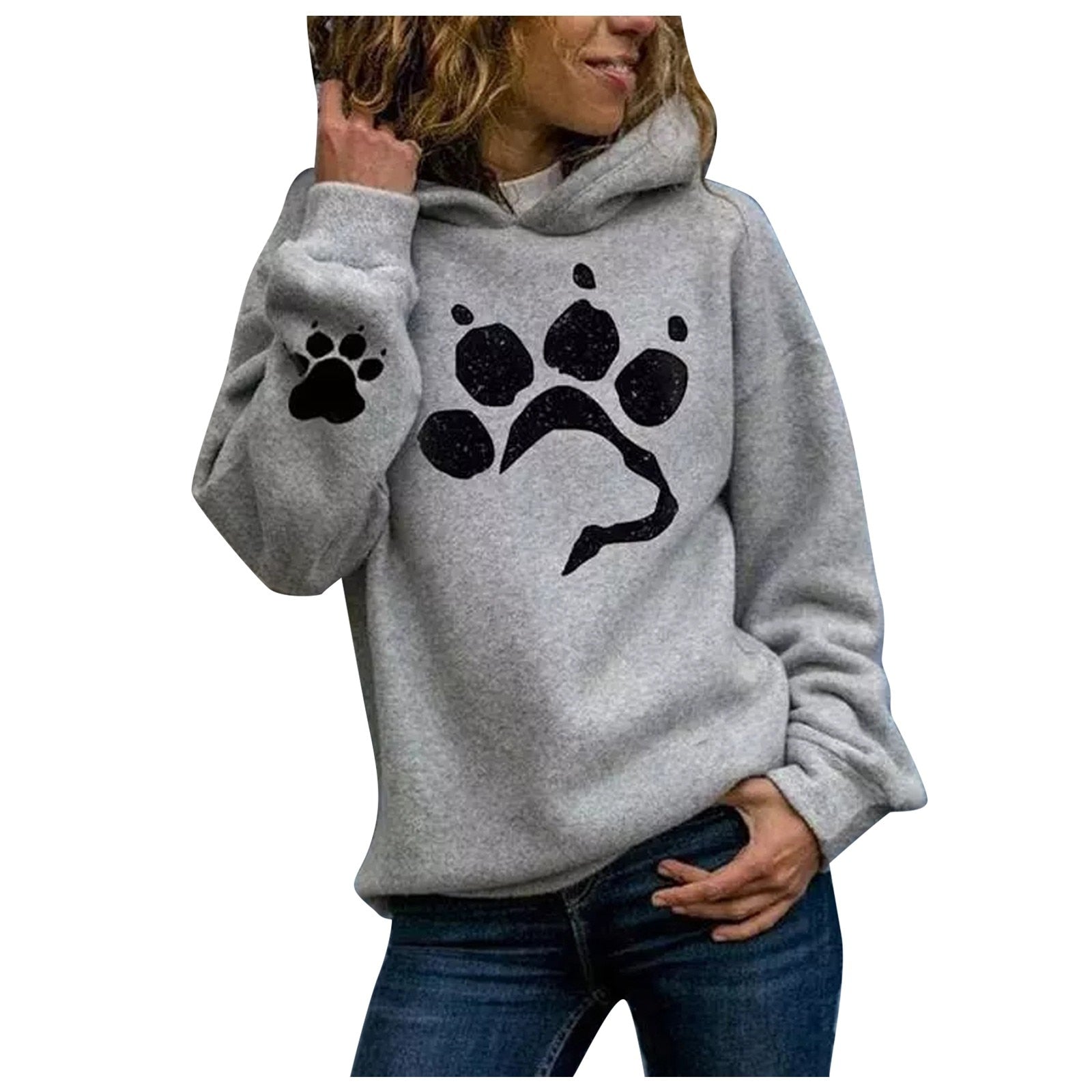 Dog paw Print Women's Hoodies Lightweight Long Sleeve Casual Pullover Hooded Autumn Winter Women Sweatshirt Harajuku Casual