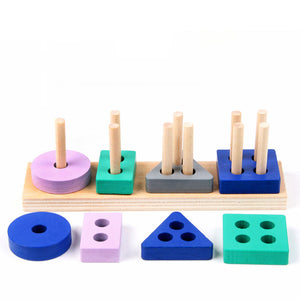 Wooden Montessori Toy Building Blocks Learning Educational Toys Color Shape Match