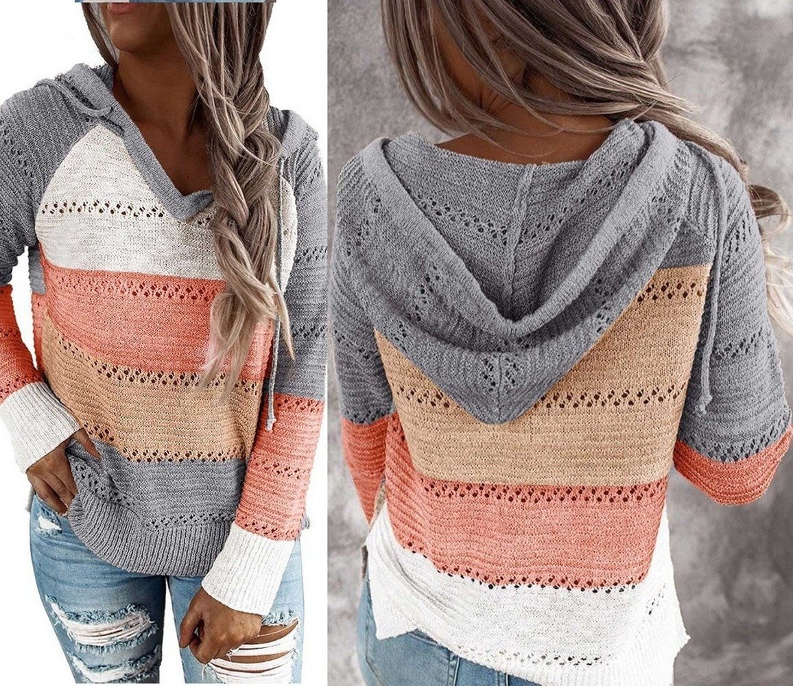 2020 Autumn and Winter Sweaters, Women Long Sleeve Sweater, Hoodie, Tops, V Neck Patchwork Casual Knitted, Elegant Pullover Jumper - Trend Catalog - 2020 Autumn and Winter Sweaters