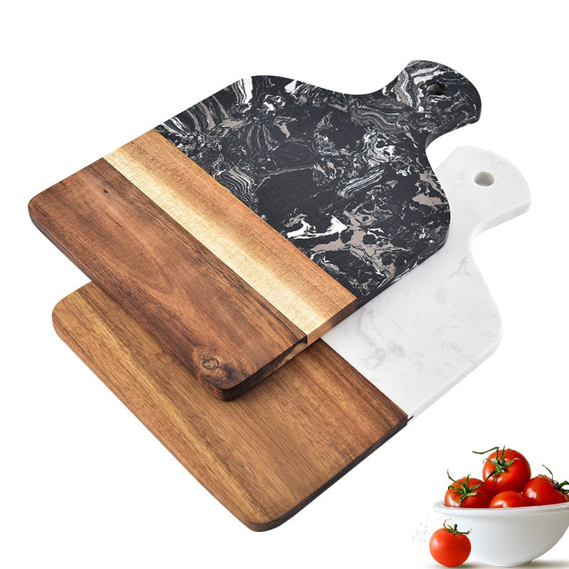 Marble and Acacia Wood Kitchen Chopping Board Non Slip Cutting Blocks Fruit Cheese Tools Knife Accessories Steak Pizza Tray - Trend Catalog - 