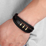 New 3 Layers Black Gold Punk Style Design Genuine Leather Bracelet