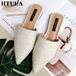 Women Slippers Fashion Pointed Toe Weave Mules Shoes Flat Slides Summer Beach Flip Flop Outside Slip On Shoes - Trend Catalog