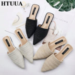 Women Slippers Fashion Pointed Toe Weave Mules Shoes Flat Slides Summer Beach Flip Flop Outside Slip On Shoes - Trend Catalog