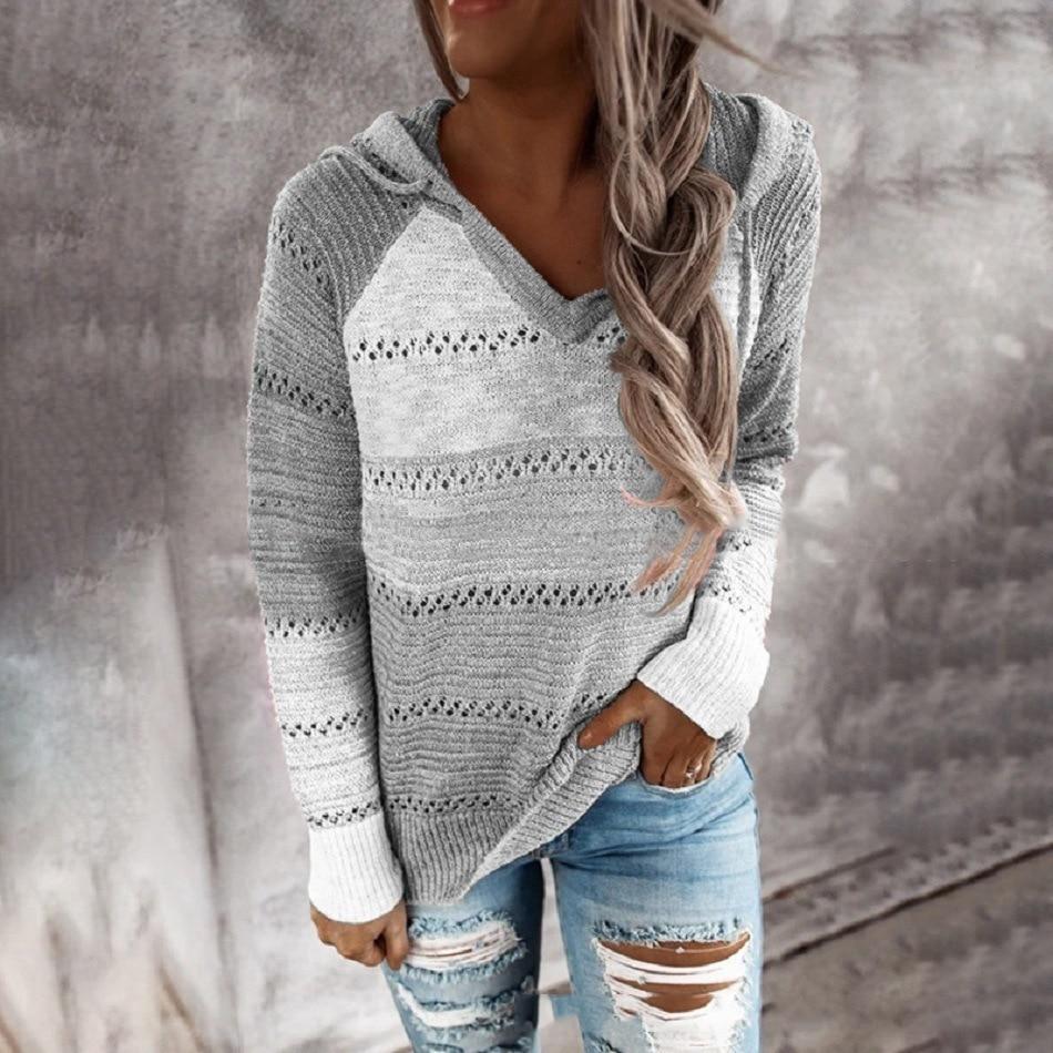 2020 Autumn and Winter Sweaters, Women Long Sleeve Sweater, Hoodie, Tops, V Neck Patchwork Casual Knitted, Elegant Pullover Jumper - Trend Catalog - 2020 Autumn and Winter Sweaters