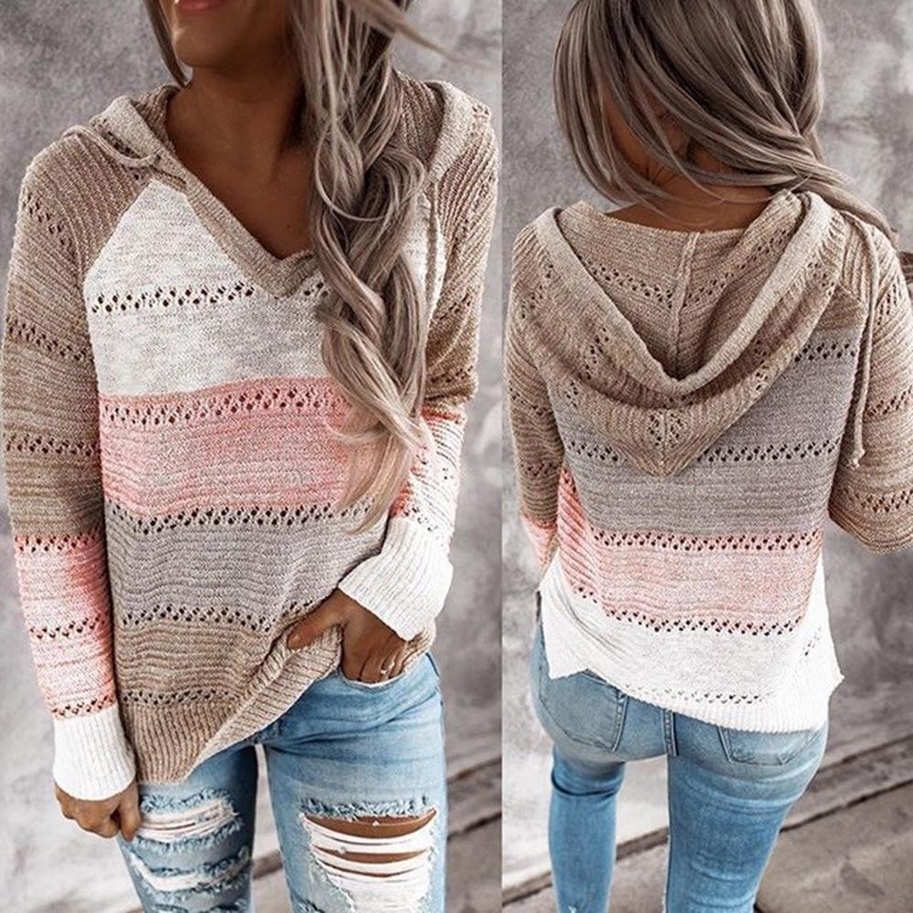 2020 Autumn and Winter Sweaters, Women Long Sleeve Sweater, Hoodie, Tops, V Neck Patchwork Casual Knitted, Elegant Pullover Jumper - Trend Catalog - 2020 Autumn and Winter Sweaters