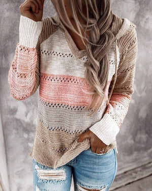 2020 Autumn and Winter Sweaters, Women Long Sleeve Sweater, Hoodie, Tops, V Neck Patchwork Casual Knitted, Elegant Pullover Jumper - Trend Catalog - 2020 Autumn and Winter Sweaters