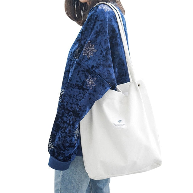 High Capacity Women Corduroy Tote Ladies Casual Shoulder Bag Foldable Reusable Shopping Beach Bag - Trend Catalog