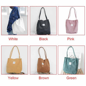 High Capacity Women Corduroy Tote Ladies Casual Shoulder Bag Foldable Reusable Shopping Beach Bag - Trend Catalog