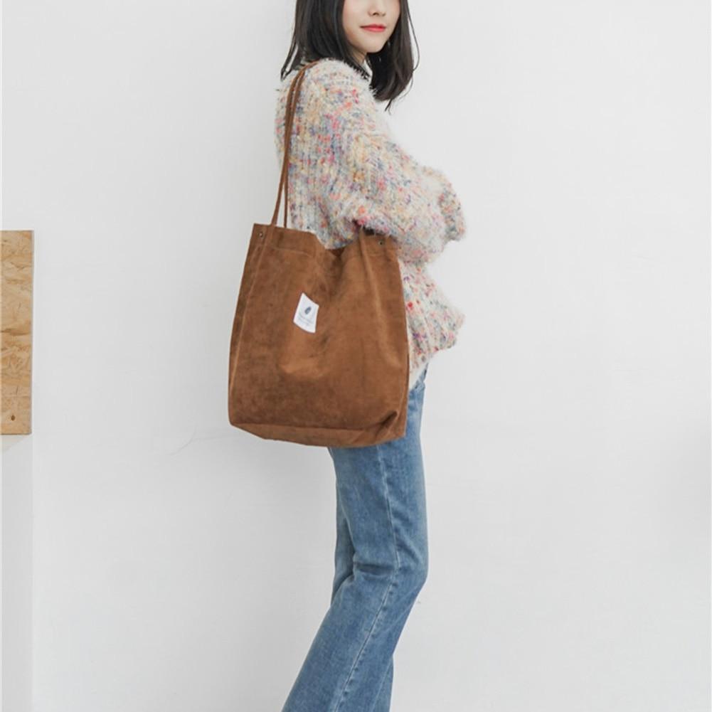 High Capacity Women Corduroy Tote Ladies Casual Shoulder Bag Foldable Reusable Shopping Beach Bag - Trend Catalog