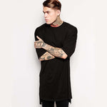 Hip Hop Style Clothing Mens Casual Long T Shirt Irregular Hem Extended Length Tees Side Split Solid Black Streetwear Tops Tee - Trend Catalog - 