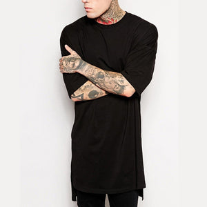 Hip Hop Style Clothing Mens Casual Long T Shirt Irregular Hem Extended Length Tees Side Split Solid Black Streetwear Tops Tee - Trend Catalog - 