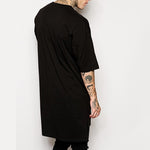 Hip Hop Style Clothing Mens Casual Long T Shirt Irregular Hem Extended Length Tees Side Split Solid Black Streetwear Tops Tee - Trend Catalog - 