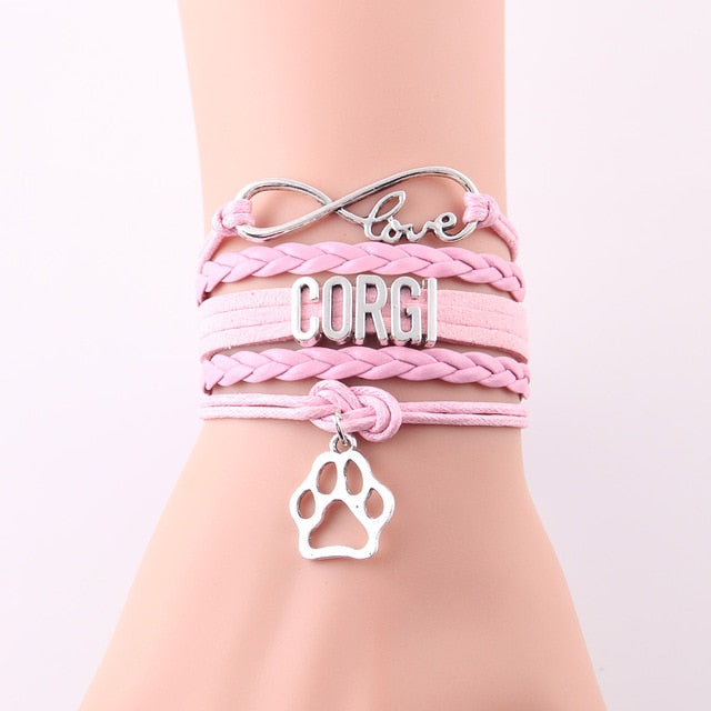 Little Minglou Infinity Love CORGI bracelet dog pet paw charm leather wrap men bracelets & bangles for women jewelry