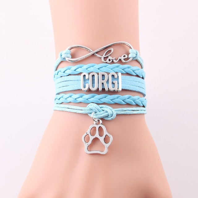 Little Minglou Infinity Love CORGI bracelet dog pet paw charm leather wrap men bracelets & bangles for women jewelry