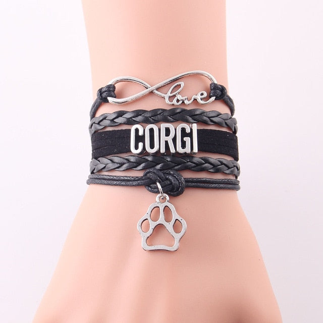 Little Minglou Infinity Love CORGI bracelet dog pet paw charm leather wrap men bracelets & bangles for women jewelry
