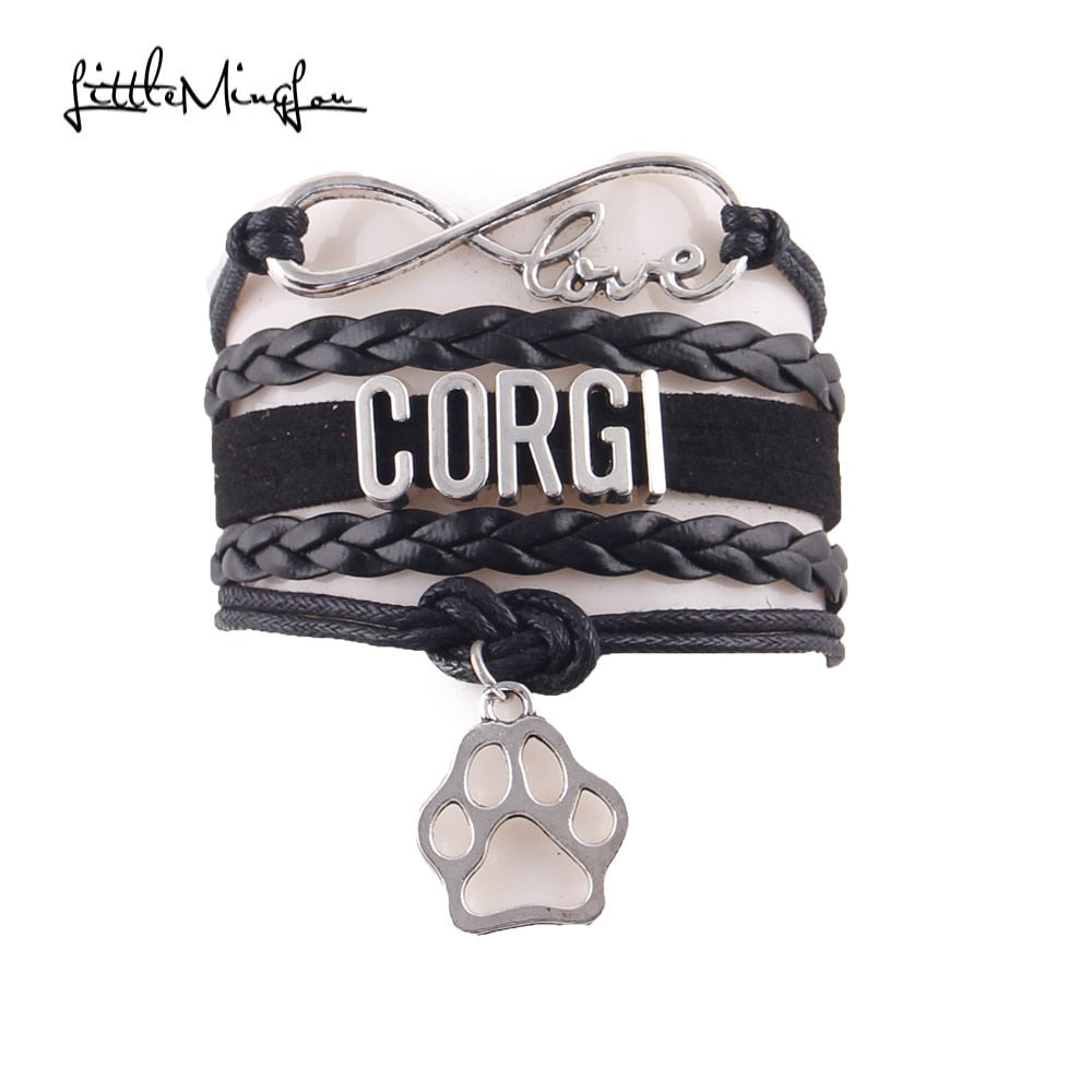 Little Minglou Infinity Love CORGI bracelet dog pet paw charm leather wrap men bracelets & bangles for women jewelry