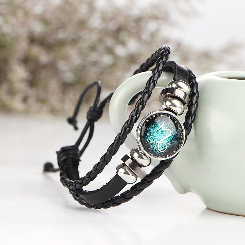 12 Constellations Leather Zodiac Sign with beads Bangle Bracelets For Men Boys Jewelry Travel Accessories Gifts - Trend Catalog