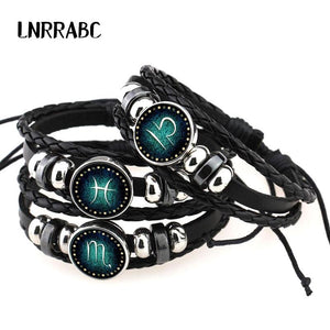 12 Constellations Leather Zodiac Sign with beads Bangle Bracelets For Men Boys Jewelry Travel Accessories Gifts - Trend Catalog