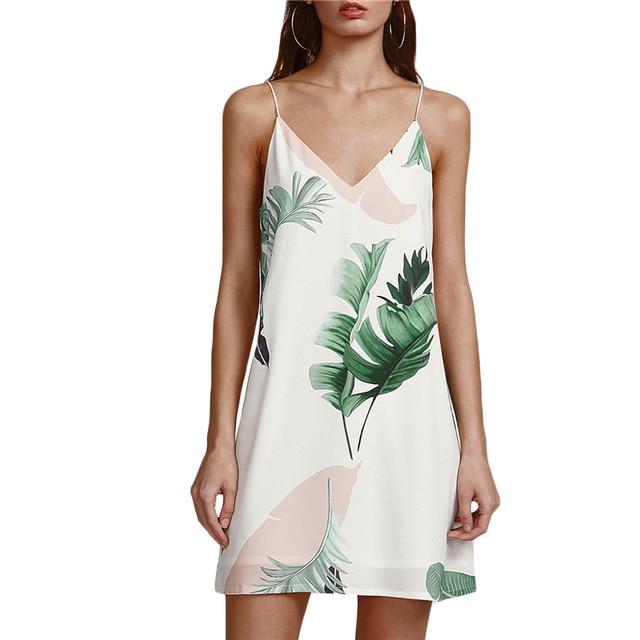 Sexy Mini Beach Palm Leaf Print Dress. Light, summer dress. - Trend Catalog