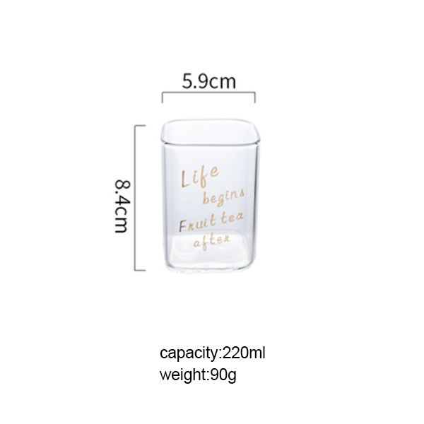 Creative Square Glass Mug Gold Letter Printing Breakfast Milk Coffee Cup Crystal Transparent Heat-resistant Cup Home Drinkware - Trend Catalog - 