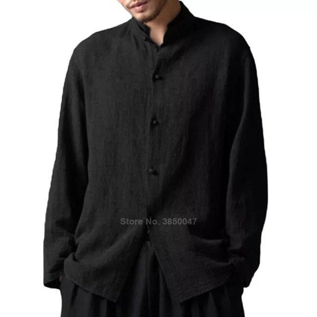 Long Sleeve Cotton Men's Tang Suit Shirt Traditional Chinese Costume Casual Male Solid Color New Year Jacket Clothing S-5XL - Trend Catalog - 